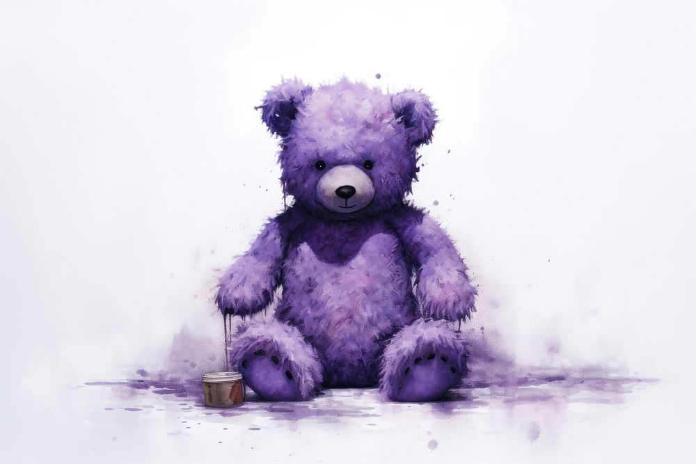 Purple teddy bear painting drawing art.