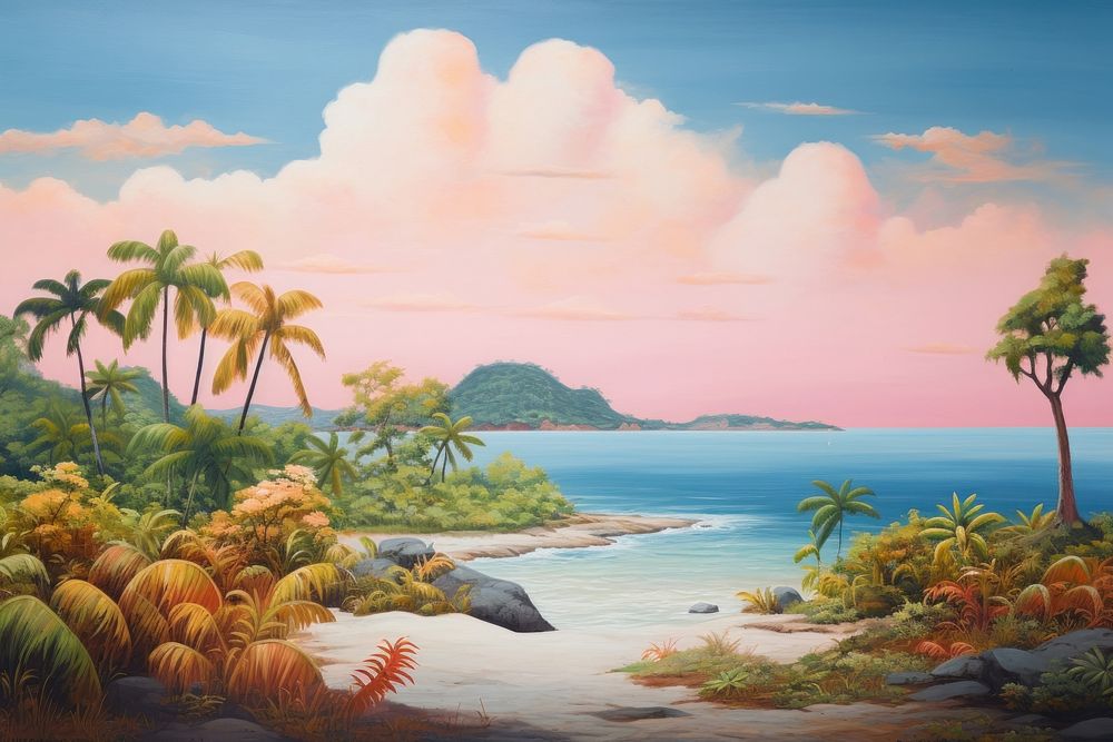 Tropical island landscape outdoors painting.