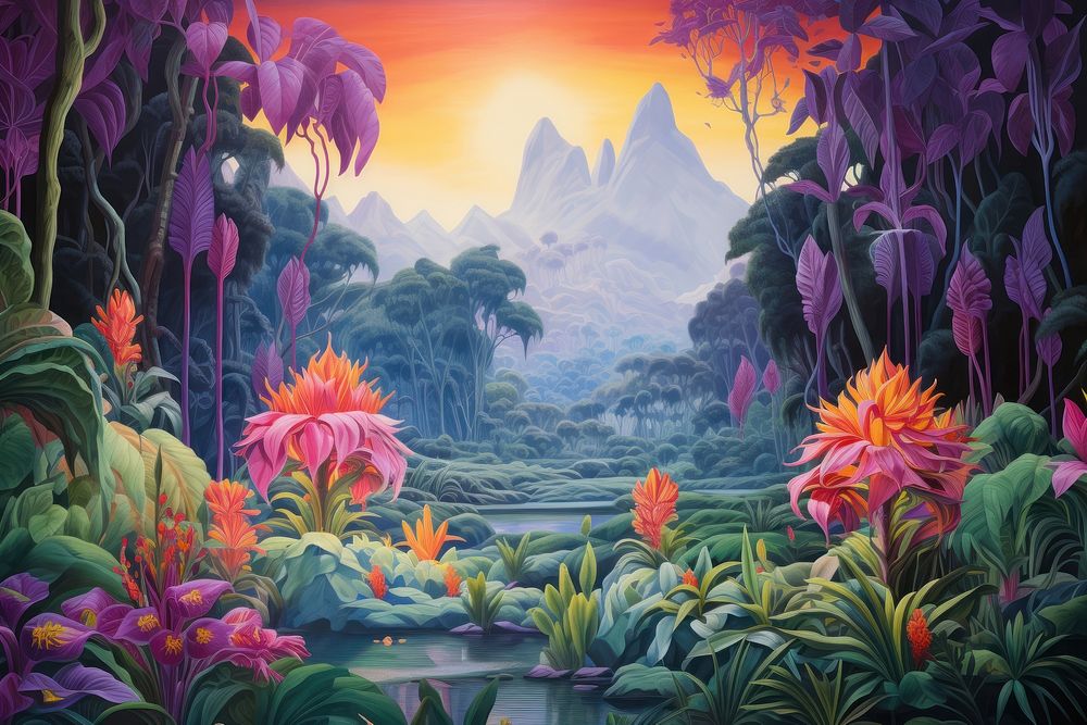 Tropical island painting landscape outdoors.