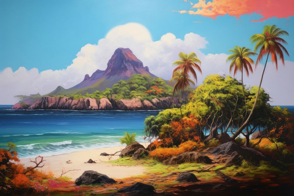Tropical island painting landscape outdoors.