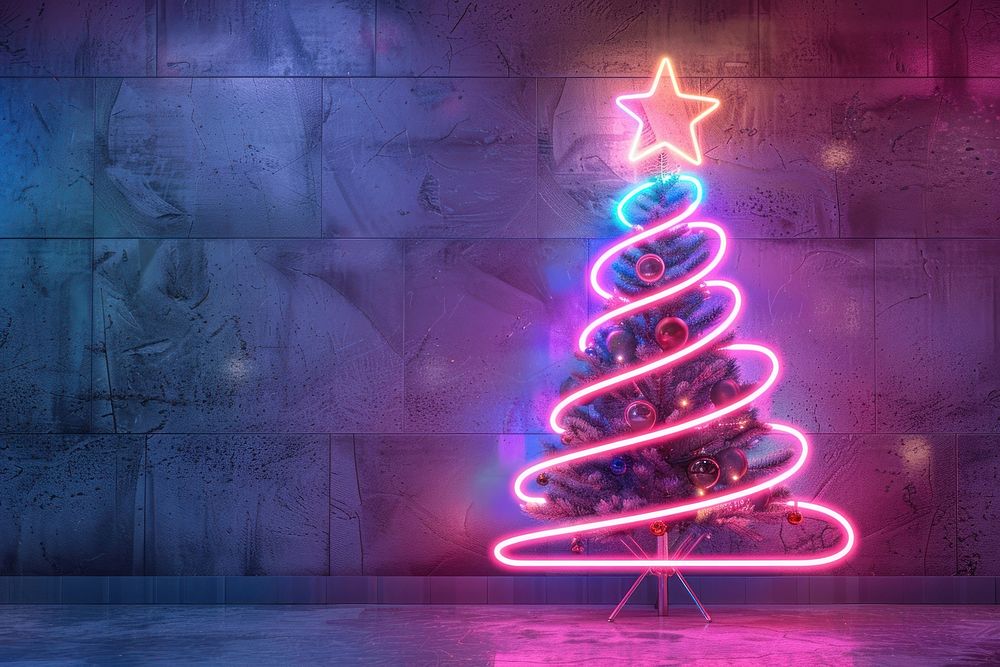 Pastel neon Christmas tree christmas light christmas tree.