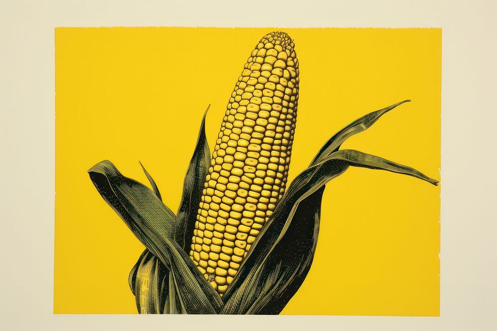 Silkscreen on paper of a corn yellow plant grain.