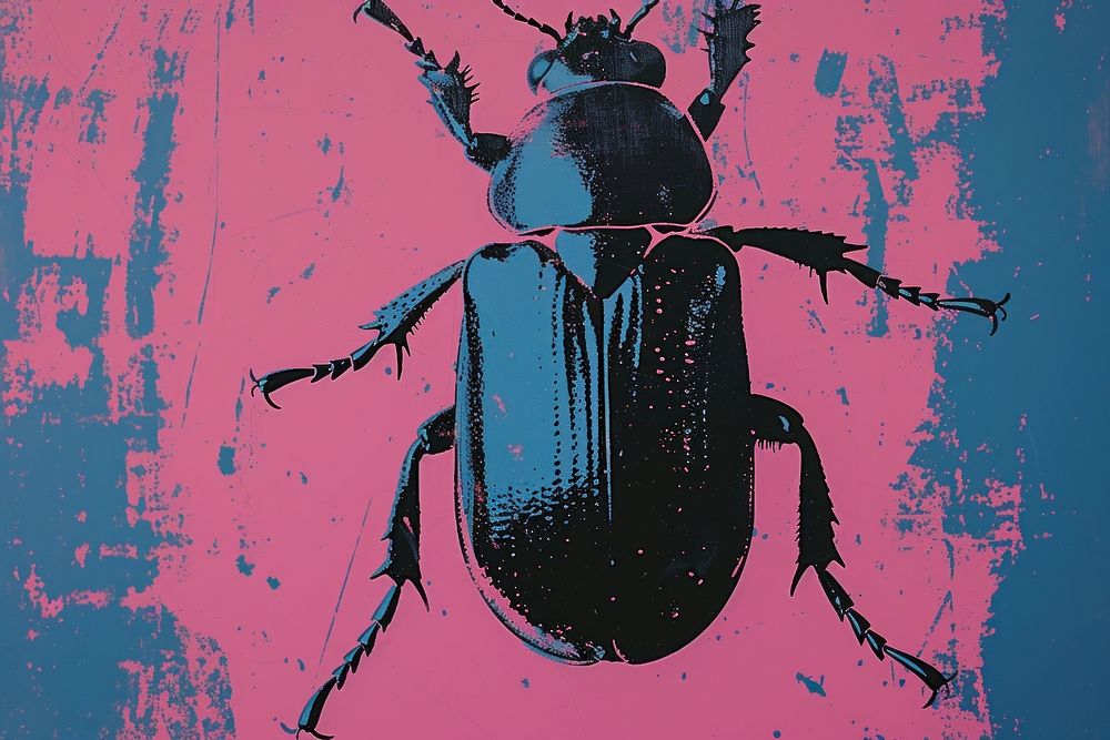 Silkscreen on paper of a Insect insect animal blue.