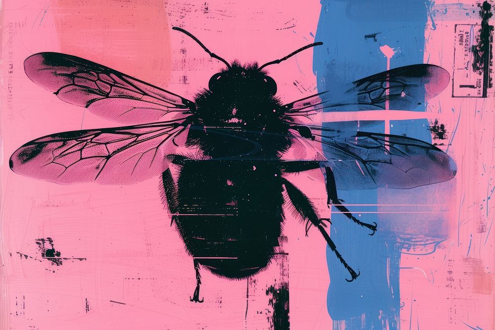 Silkscreen on paper of a Insect insect animal pink.