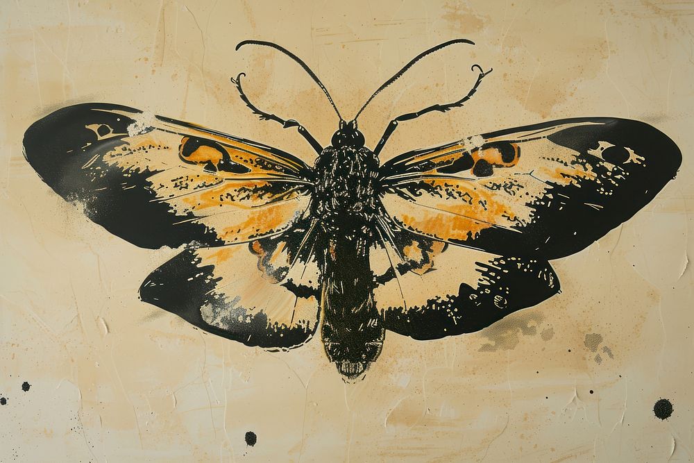 Silkscreen on paper of a Insect insect butterfly painting.