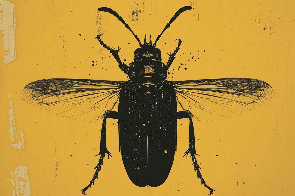 Silkscreen on paper of a Insect insect animal yellow.