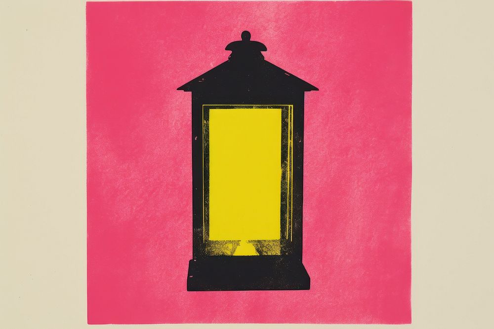 Silkscreen on paper of a lantern yellow lamp pink.