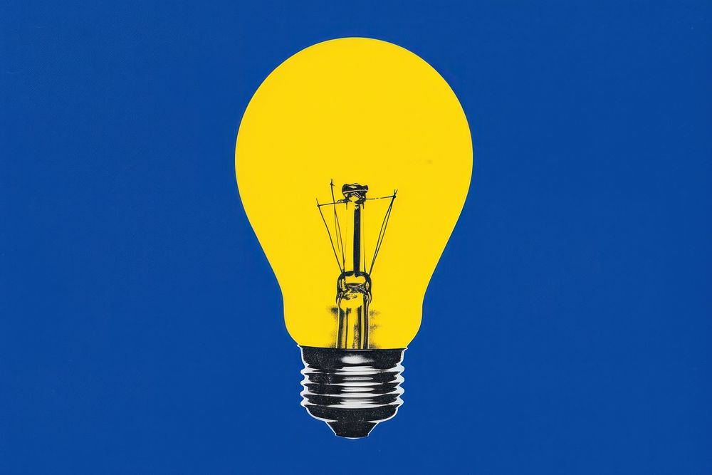 Silkscreen on paper of a light bulb lightbulb yellow sign.