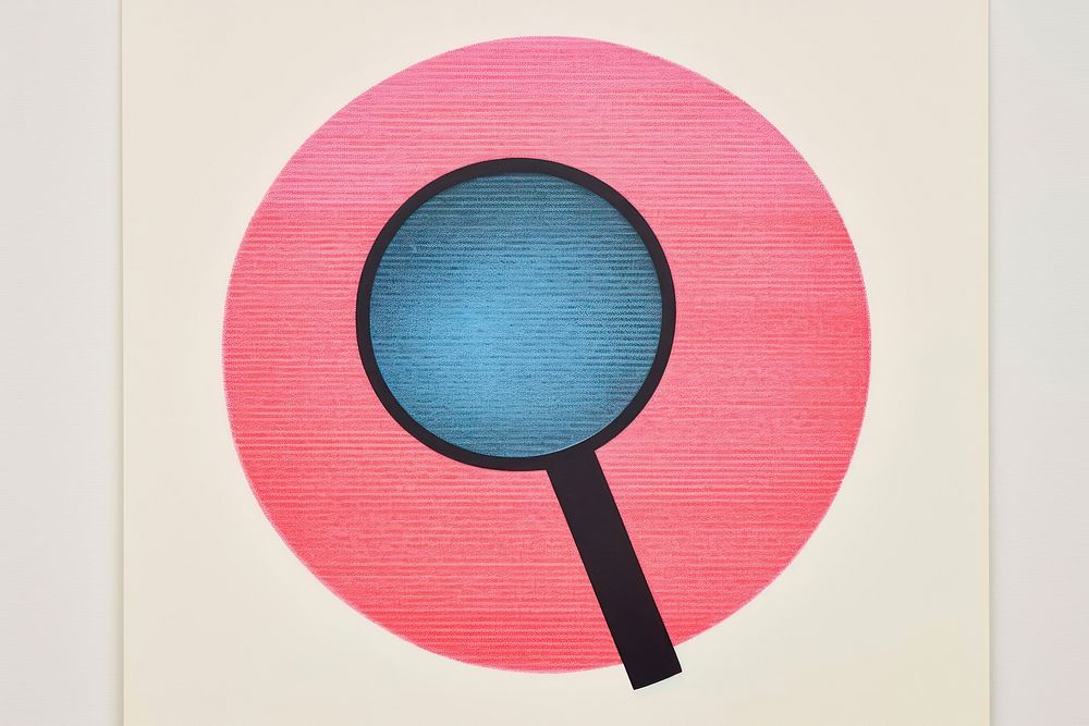 Silkscreen on paper of a Magnifying glass magnifying pink pattern.