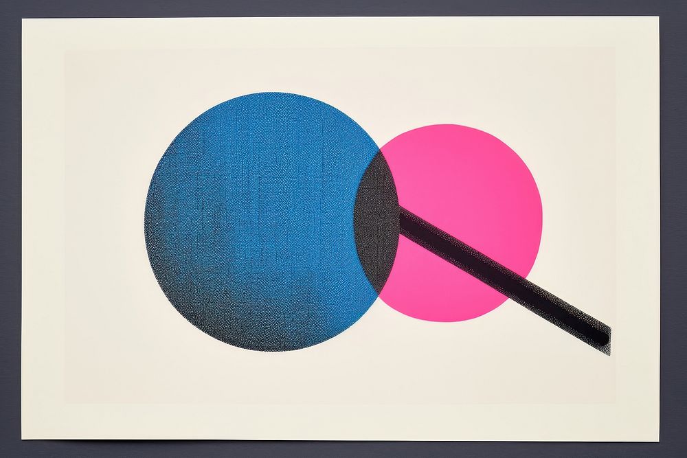 Silkscreen on paper of a Magnifying glass pink blue art.