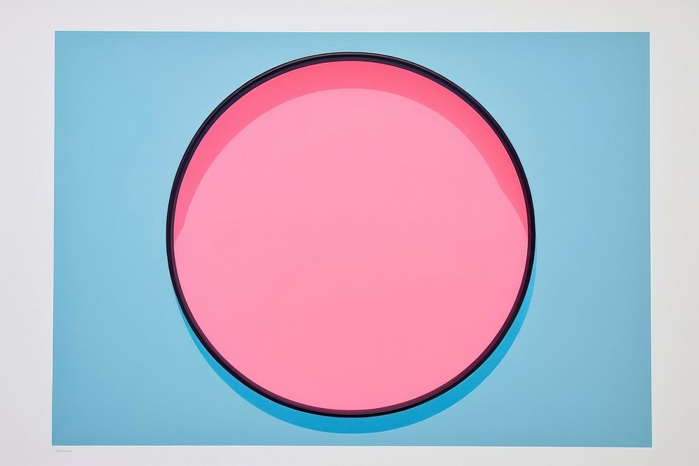 Silkscreen on paper of a Magnifying glass pink blue rectangle.