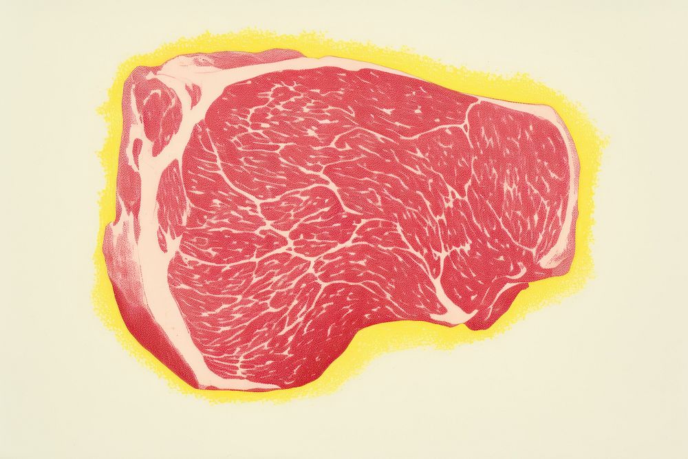Silkscreen on paper of a meat beef magnification microbiology.