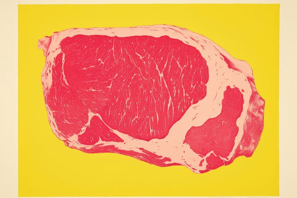 Silkscreen on paper of a meat yellow food beef.