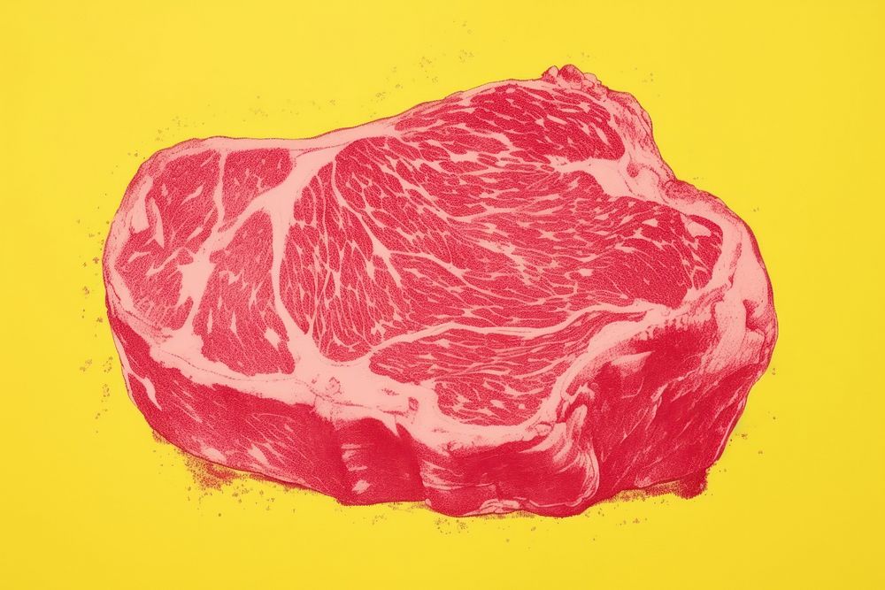 Silkscreen on paper of a meat yellow steak beef.