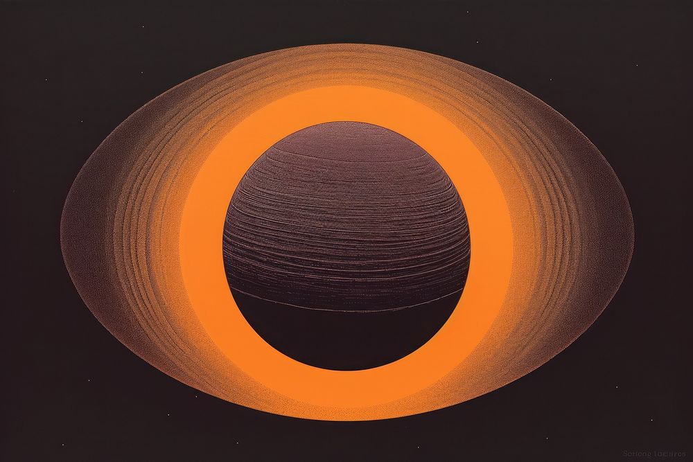 Silkscreen on paper of a saturn yellow concentric astronomy.