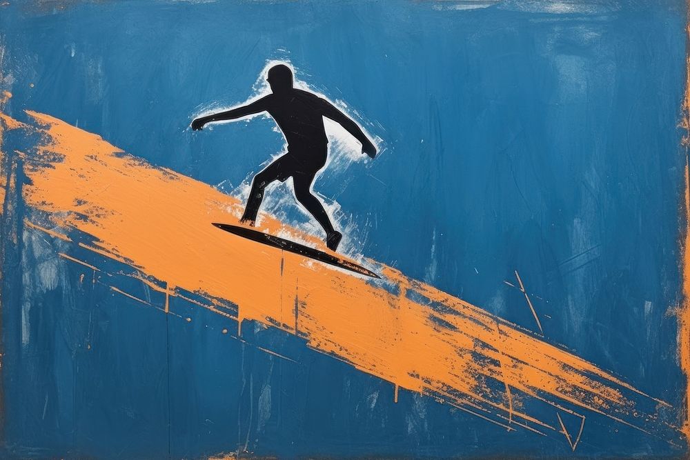 Silkscreen on paper of a surfing sports adult blue.