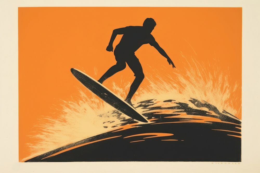 Silkscreen on paper of a surfing sports adult sign.