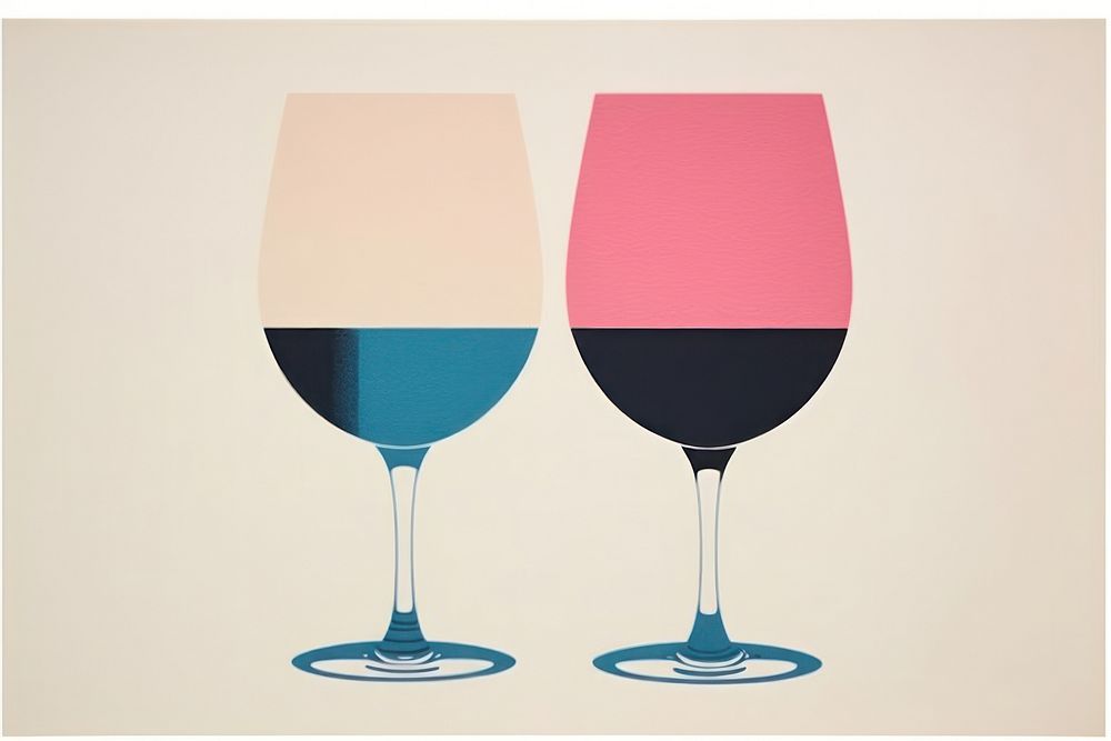 Silkscreen on paper of a Wine glass wine drink pink.