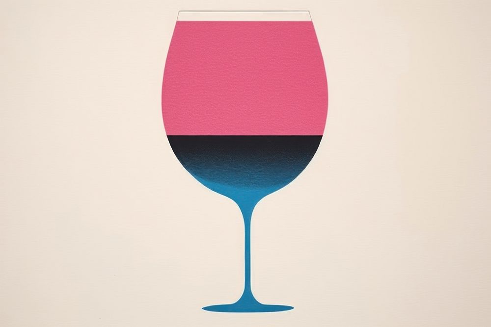 Silkscreen on paper of a Wine glass wine drink pink.