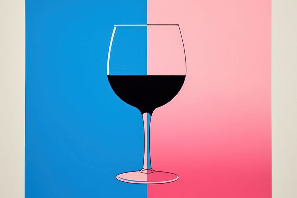 Silkscreen on paper of a Wine glass wine drink blue.