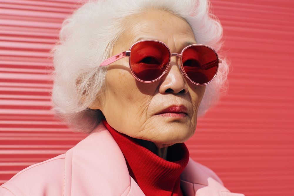 Asian old woman photography sunglasses portrait.