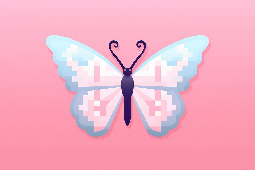 Butterfly on rose pixel graphics nature art.
