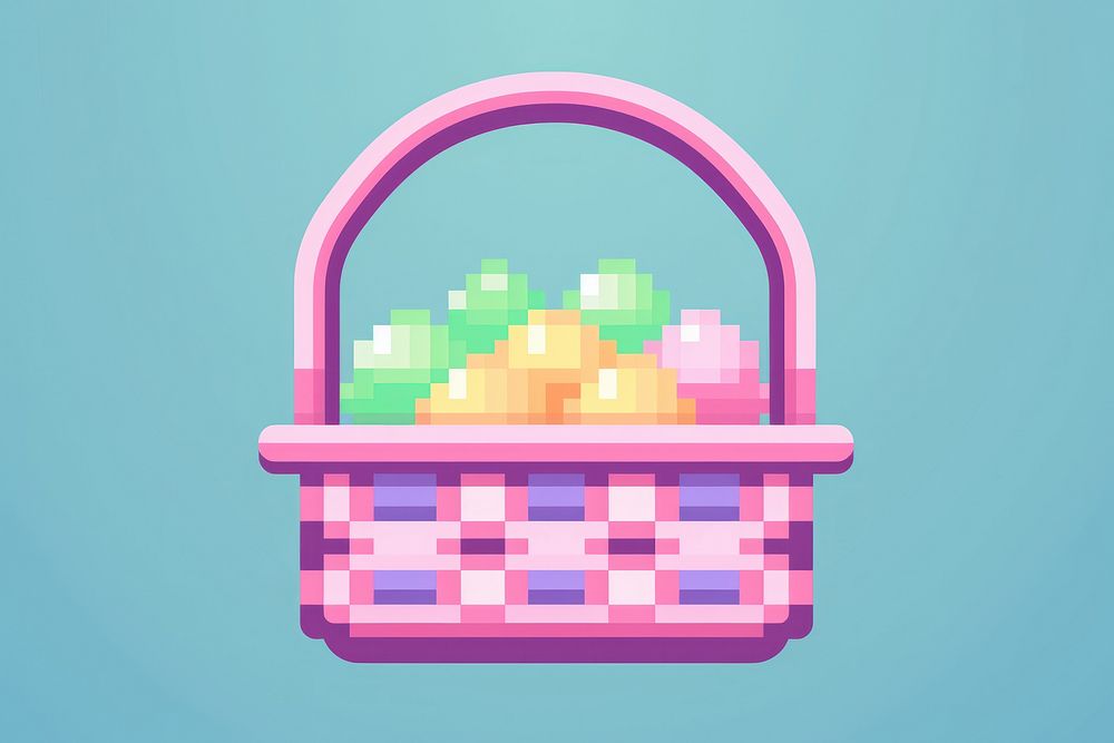 Easter eggs pixel basket celebration container.