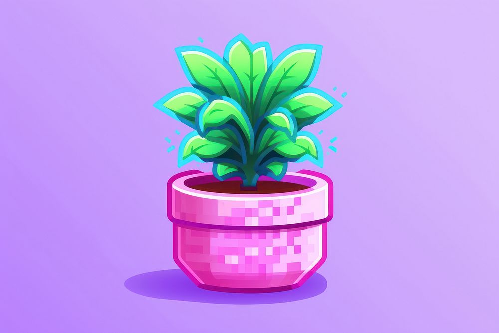 Plants growth pixel graphics purple green.