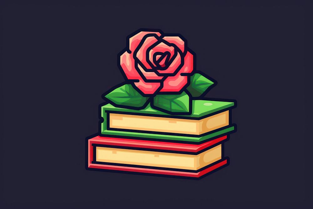 Rose on books pixel publication flower plant.