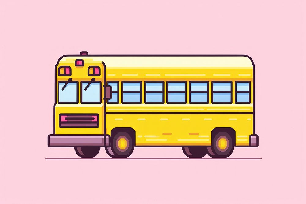 School bus pixel vehicle transportation minibus.