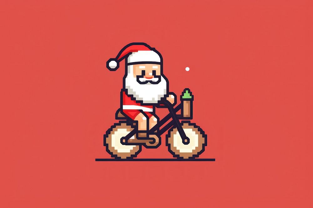 Santa on bicycle pixel vehicle cartoon night.