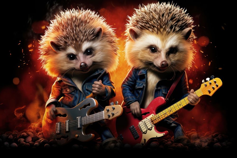 Hedgehog Stylish animal rock band hedgehog mammal guitar.