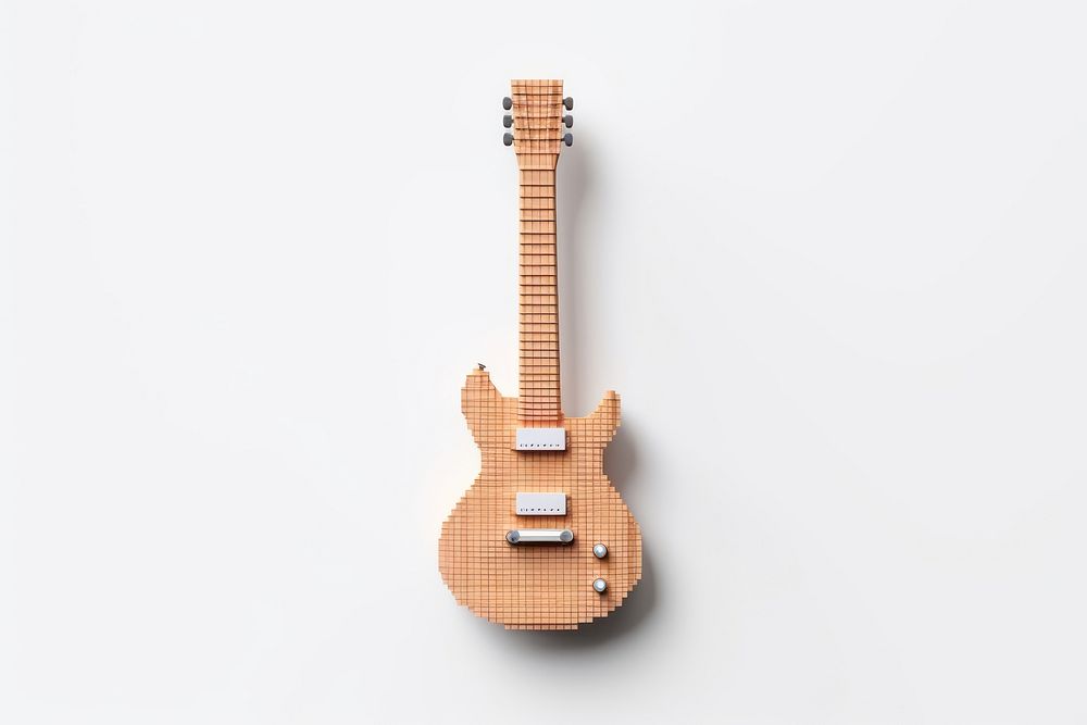 3D pixel art guitar white background fretboard string.