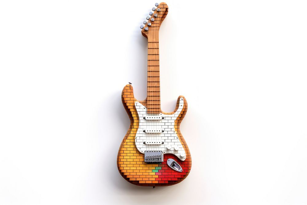 3D pixel art guitar white background fretboard string.