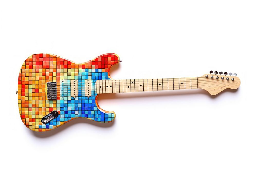 3D pixel art guitar white background creativity fretboard.
