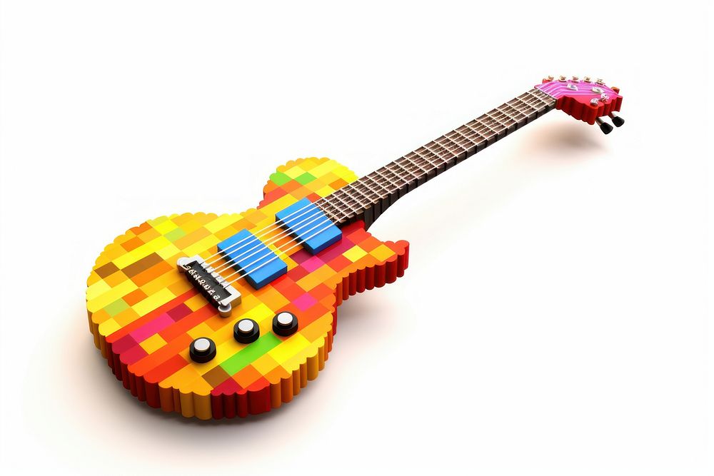3D pixel art guitar white background performance creativity.