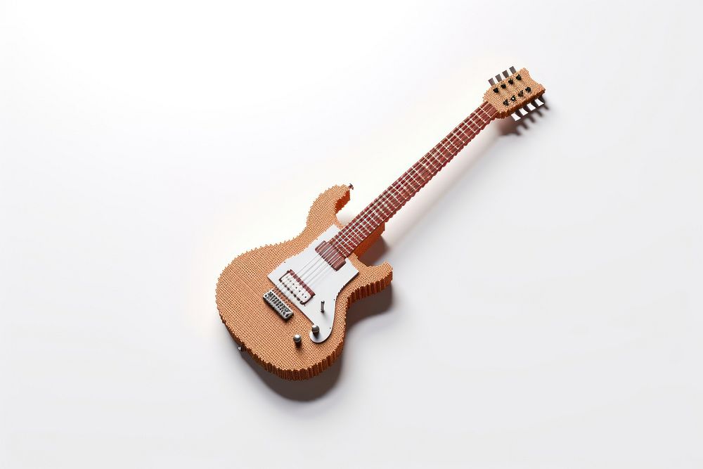 3D pixel art guiter guitar white background fretboard.