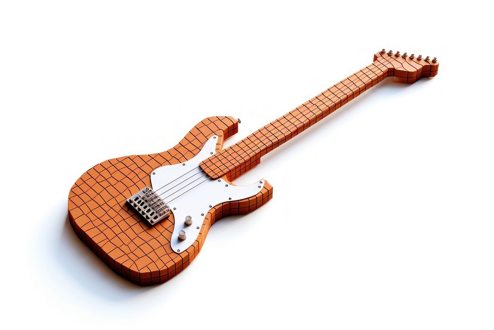 3D pixel art guiter guitar white background string.