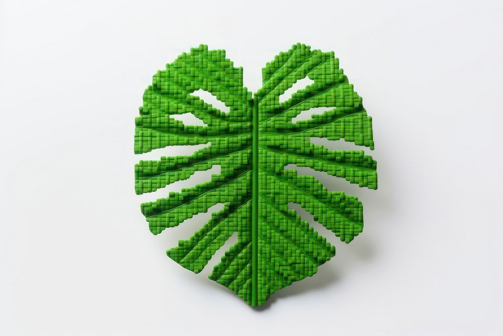 3D pixel art monstera leaf plant white background creativity.