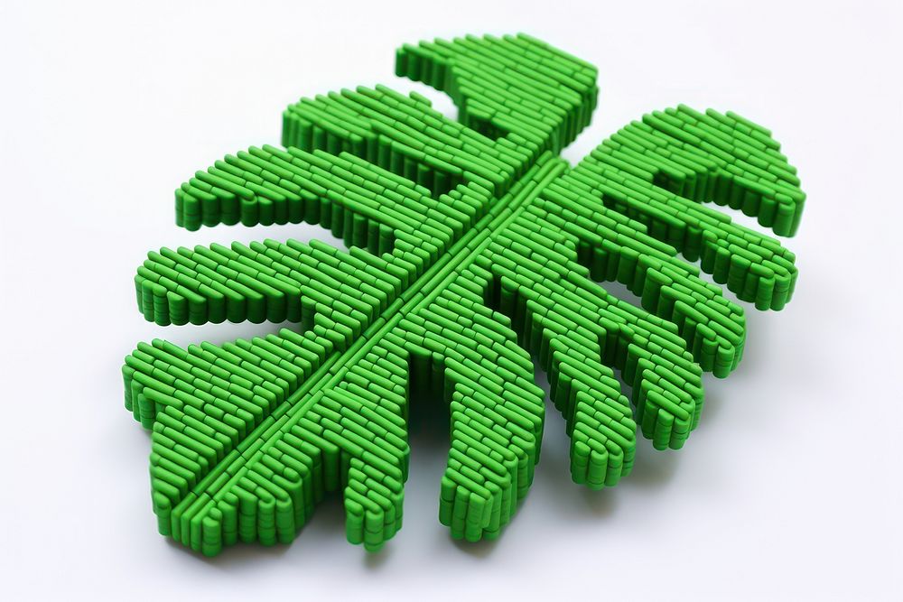 3D pixel art monstera leaf plant white background accessories.
