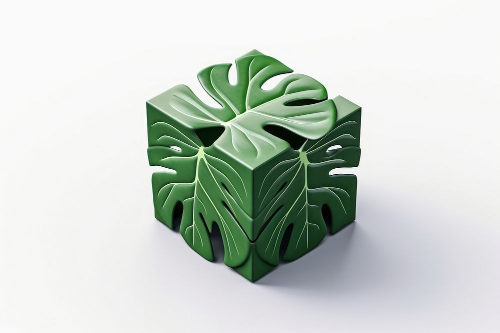 3D pixel art monstera leaf plant white background creativity.