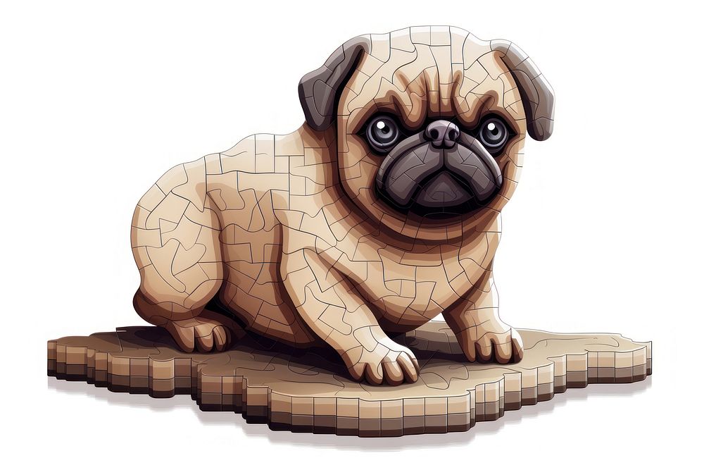 3D pixel art pug animal mammal dog.