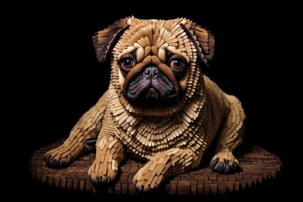 3D pixel art pug animal mammal pet.