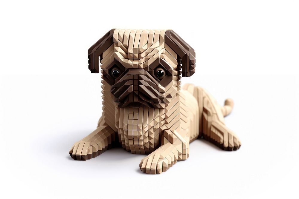 3D pixel art pug animal mammal toy.