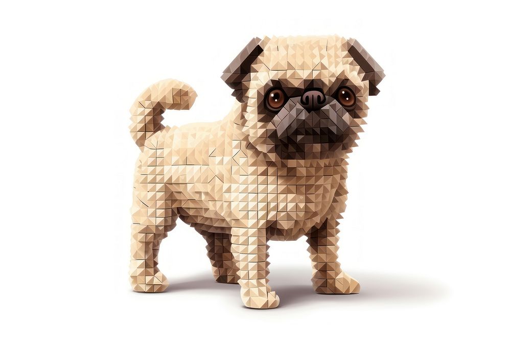 3D pixel art pug mammal animal pet.
