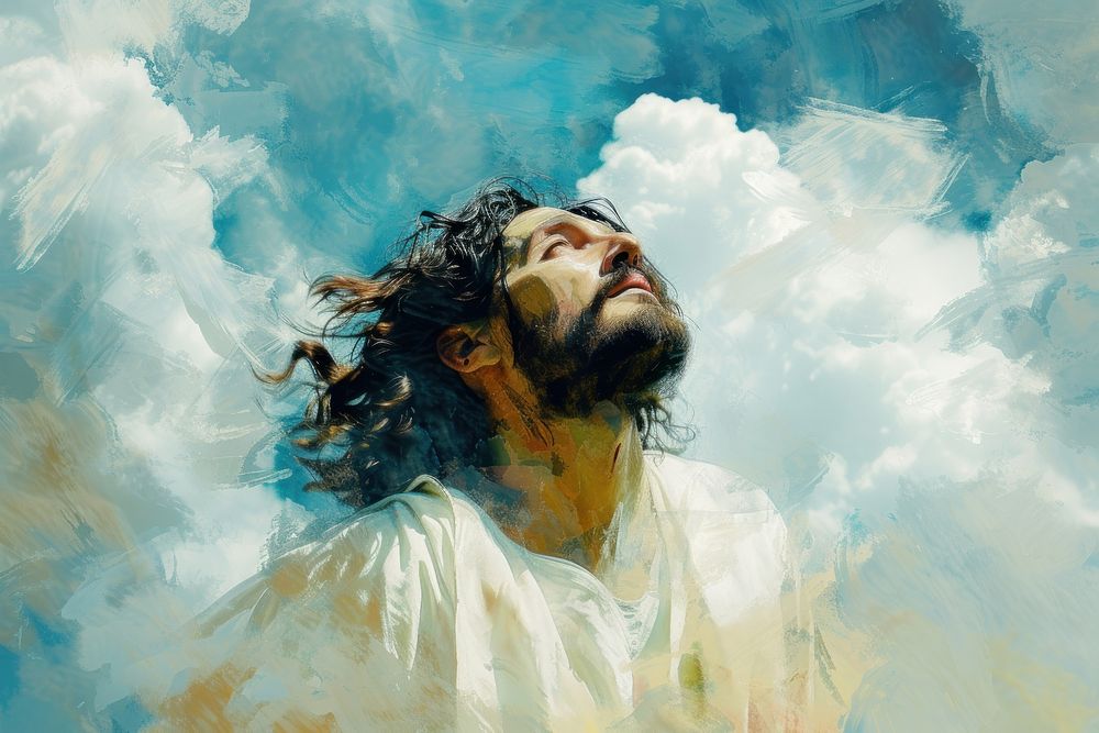 The second coming of Jesus painting portrait cloud.