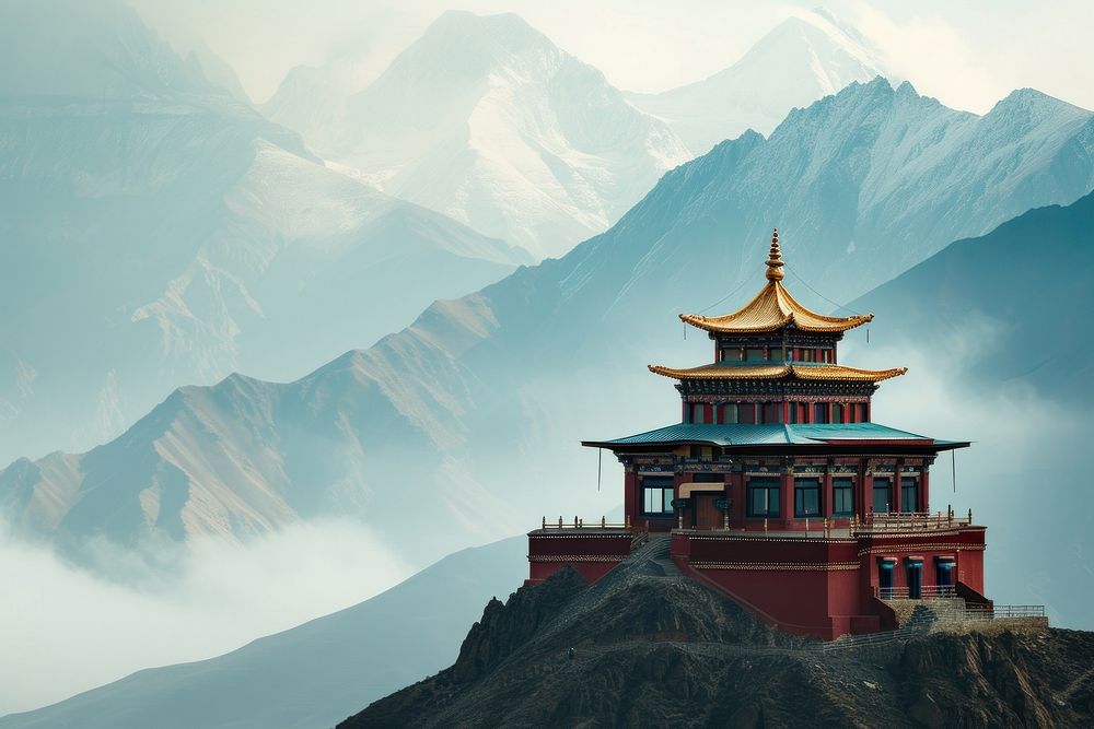 The Temple in in Tibet on summit mountain architecture building landmark.