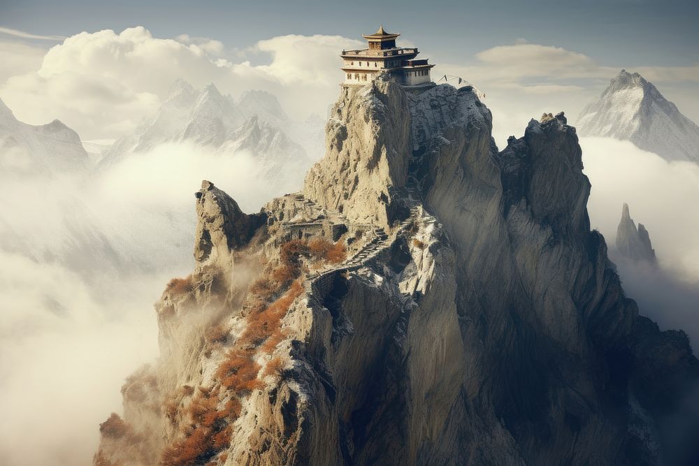 The Temple in in Tibet on summit mountain architecture building outdoors.