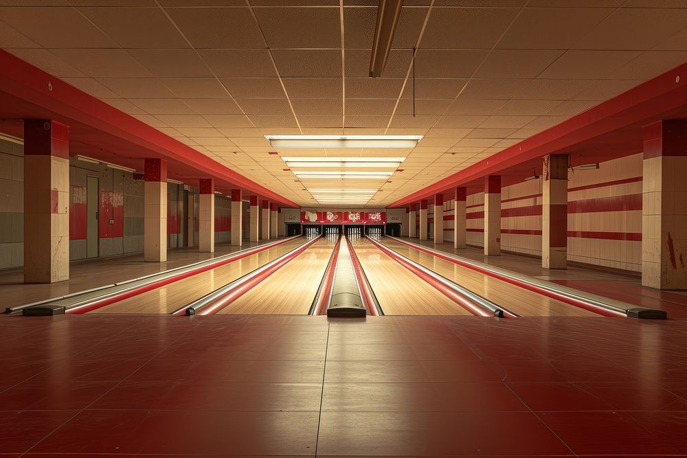 Bowling alley architecture illuminated recreation.