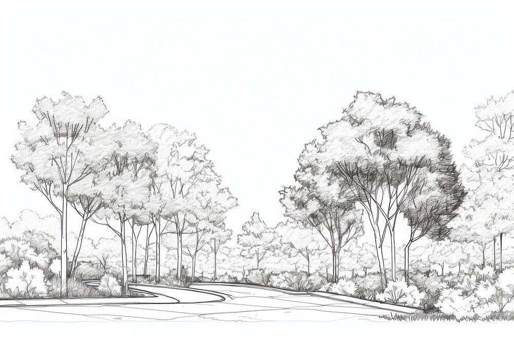 Tree park sketch drawing line.